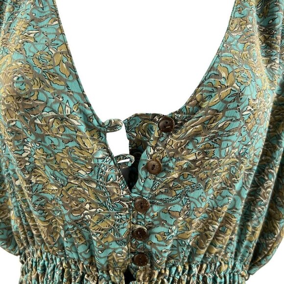 Luck Star Ibiza 100% Silk High Low Button Up Midi Dress Ruffled Hem Unique Print - Picture 5 of 16